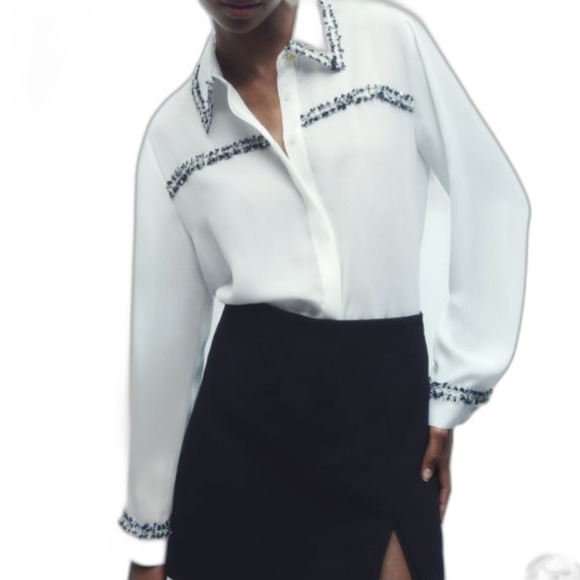 Zara White Ivory Button Down Shirt Blouse Top Long Sleeves Size Small - Picture 2 of 9